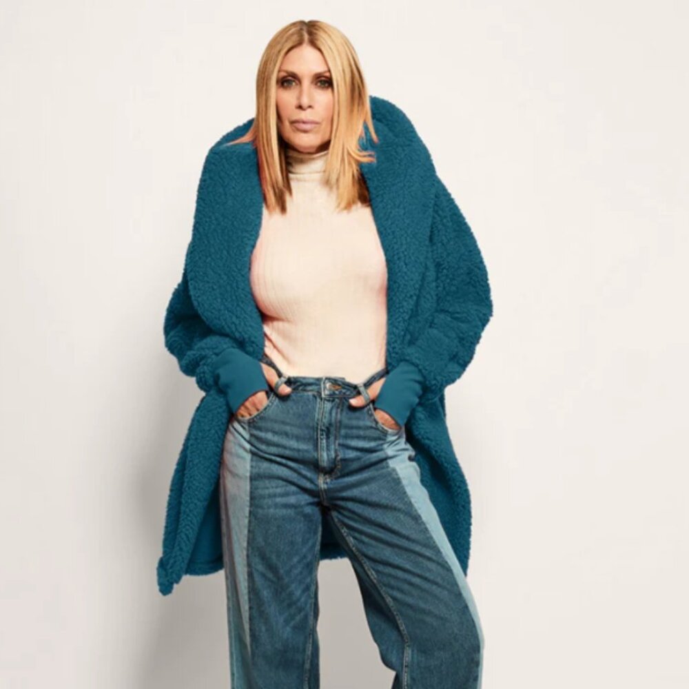 Jill Martin Unisex Sherpa Lounger Jacket Oversized, Faux Fur, Teal, XS/S NWT